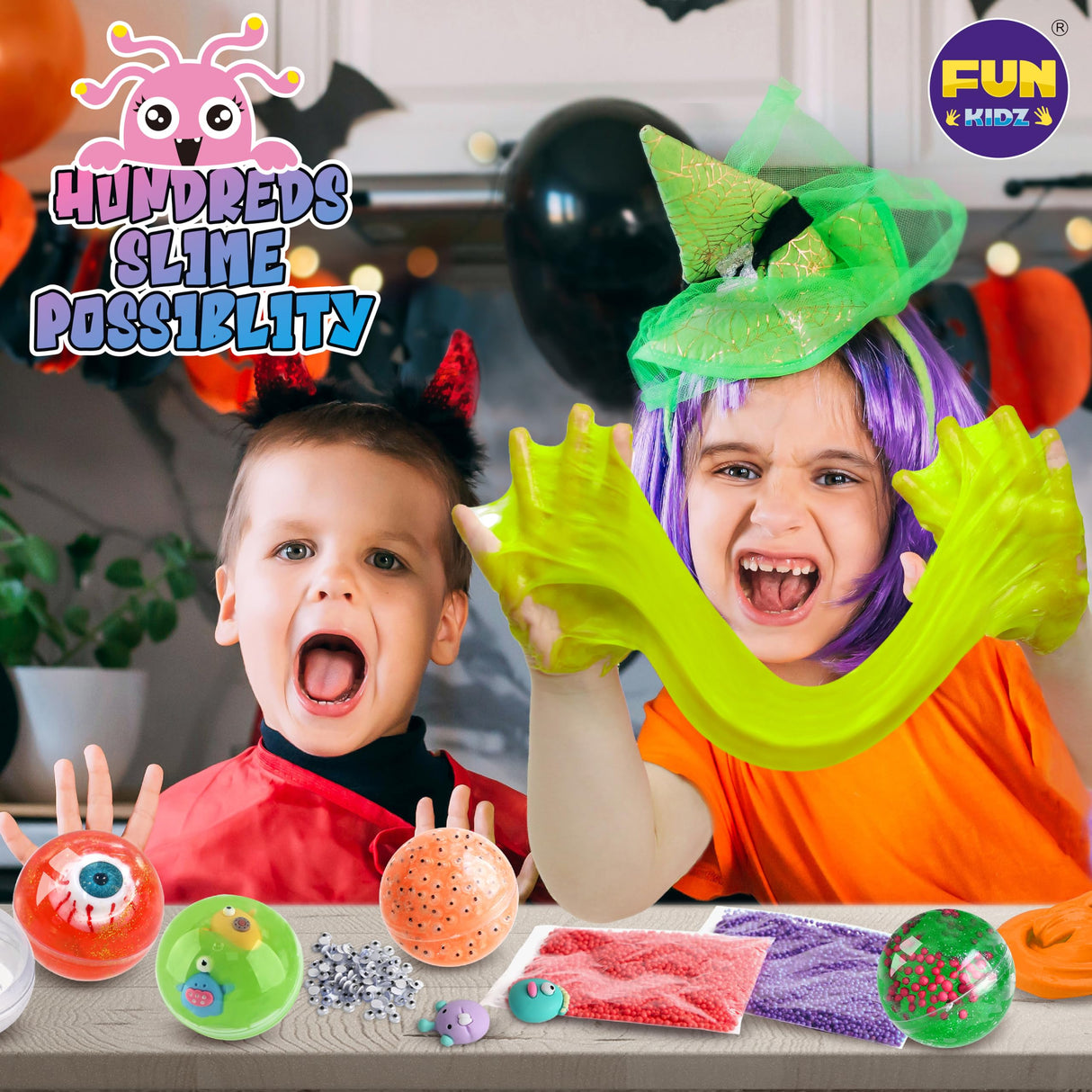 Halloween Toy Monster Slime Kit for Girls Ages 6-12, FunKidz Glow in Dark Slime Making Kit for Kids Make Soft Slime Balls with Photochromic Powder Kid Ideal Party Gifts FUN KIDZ