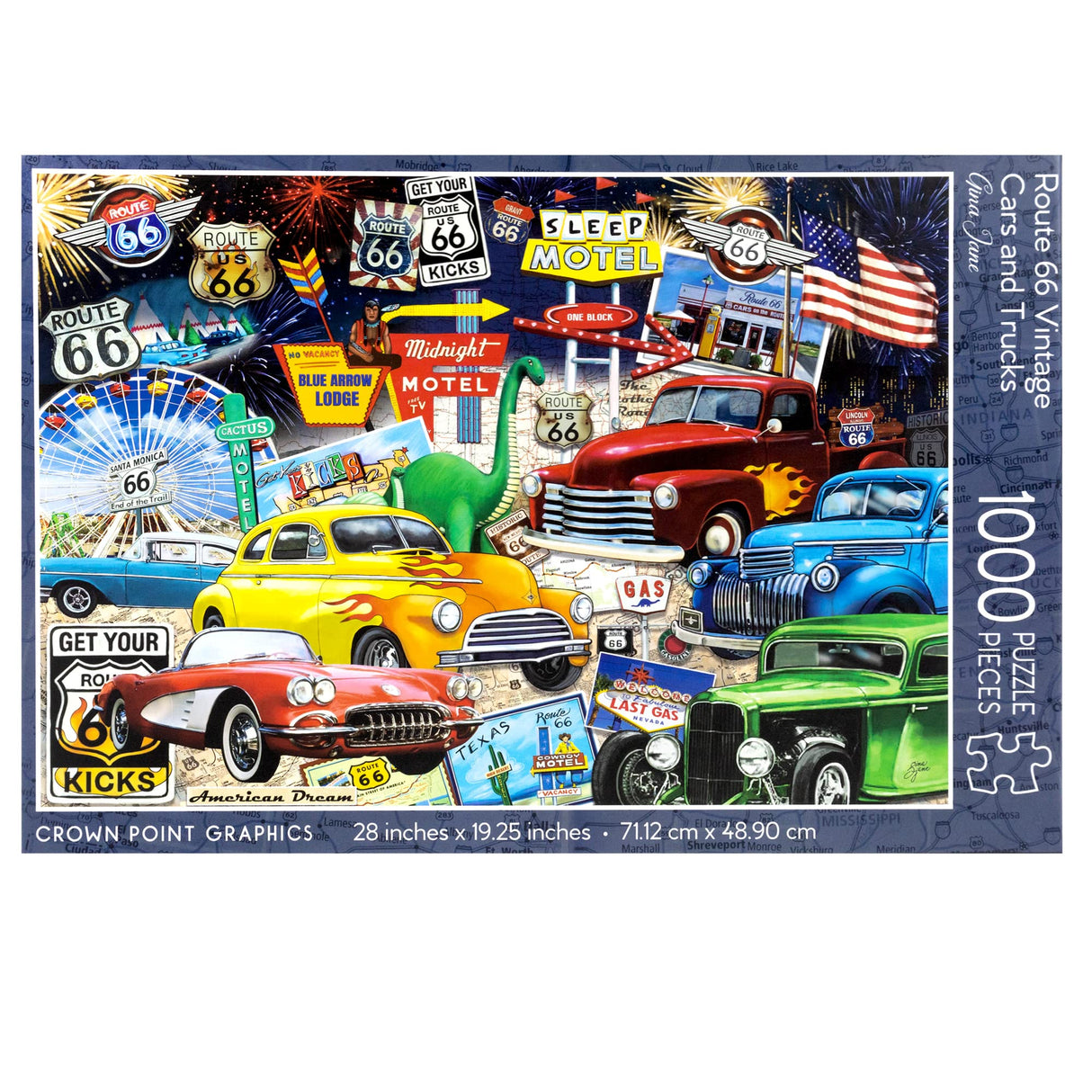 Crown Point Graphics Route 66 Vintage Cars and Trucks Puzzle, 1000 Piece Jigsaw Puzzle Crown Point Graphics