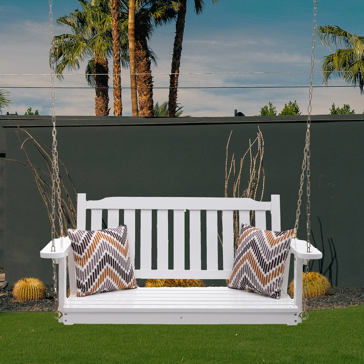 Anraja Wooden Porch Swing 2-Seater, Bench Swing with Hanging Chains, Heavy Duty 800 LBS, for Outdoor Patio Garden Yard,4 Ft,White Anraja