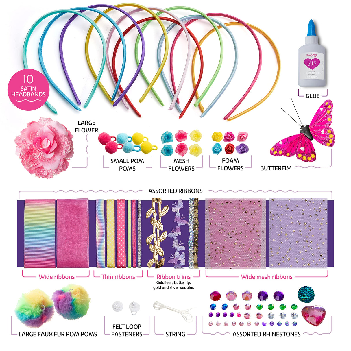 Headband Making Kit for Girls - Make Your Own Fashion Headbands for Kids - DIY Hair Accessories Set - Arts & Crafts Easter Gift for Ages 5-12 Year Old Girl - Little Children's Art & Craft Gifts Pretty Me