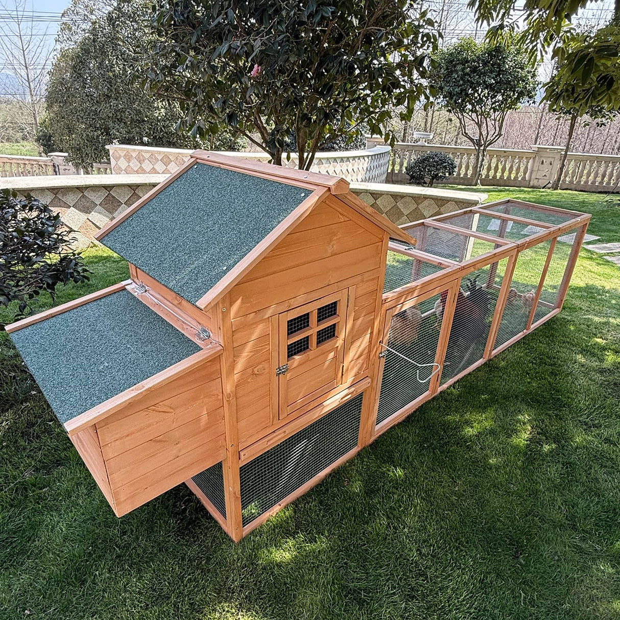 GOJOOASIS 120" Outdoor Wooden Chicken Coop for 4-6 Chickens Hen House Poultry Cage with Run and Nesting Box Indoor and Outdoor Use (D) GOJOOASIS