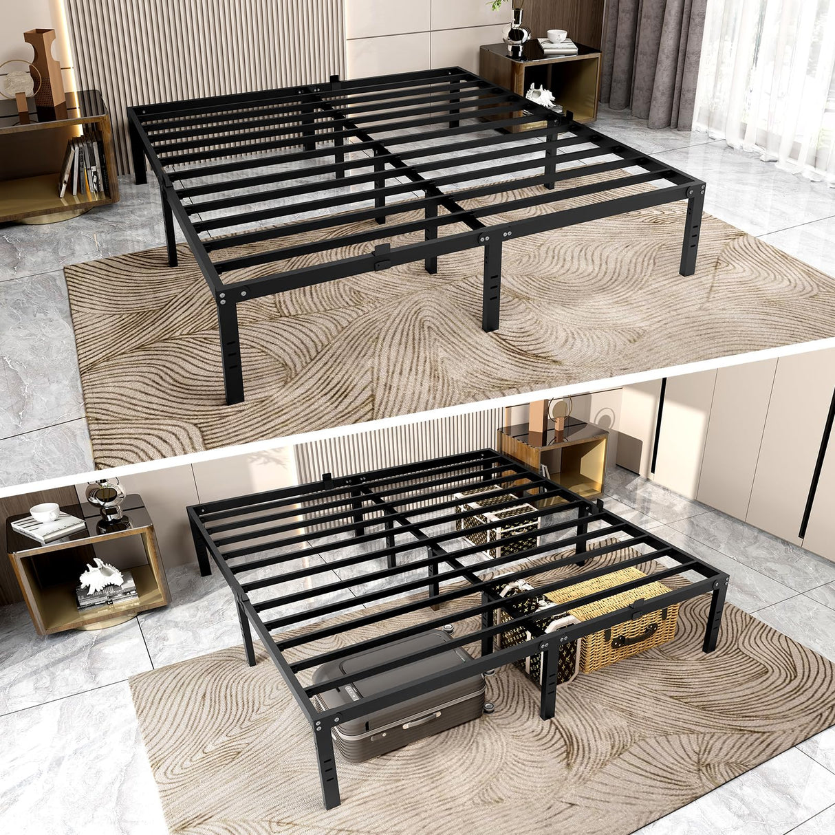 DOFIMATE 16-Inch High King Size Metal Bed Frame with Storage and Headboard, 3900LBS Capacity, No Box Spring Needed DOFIMATE