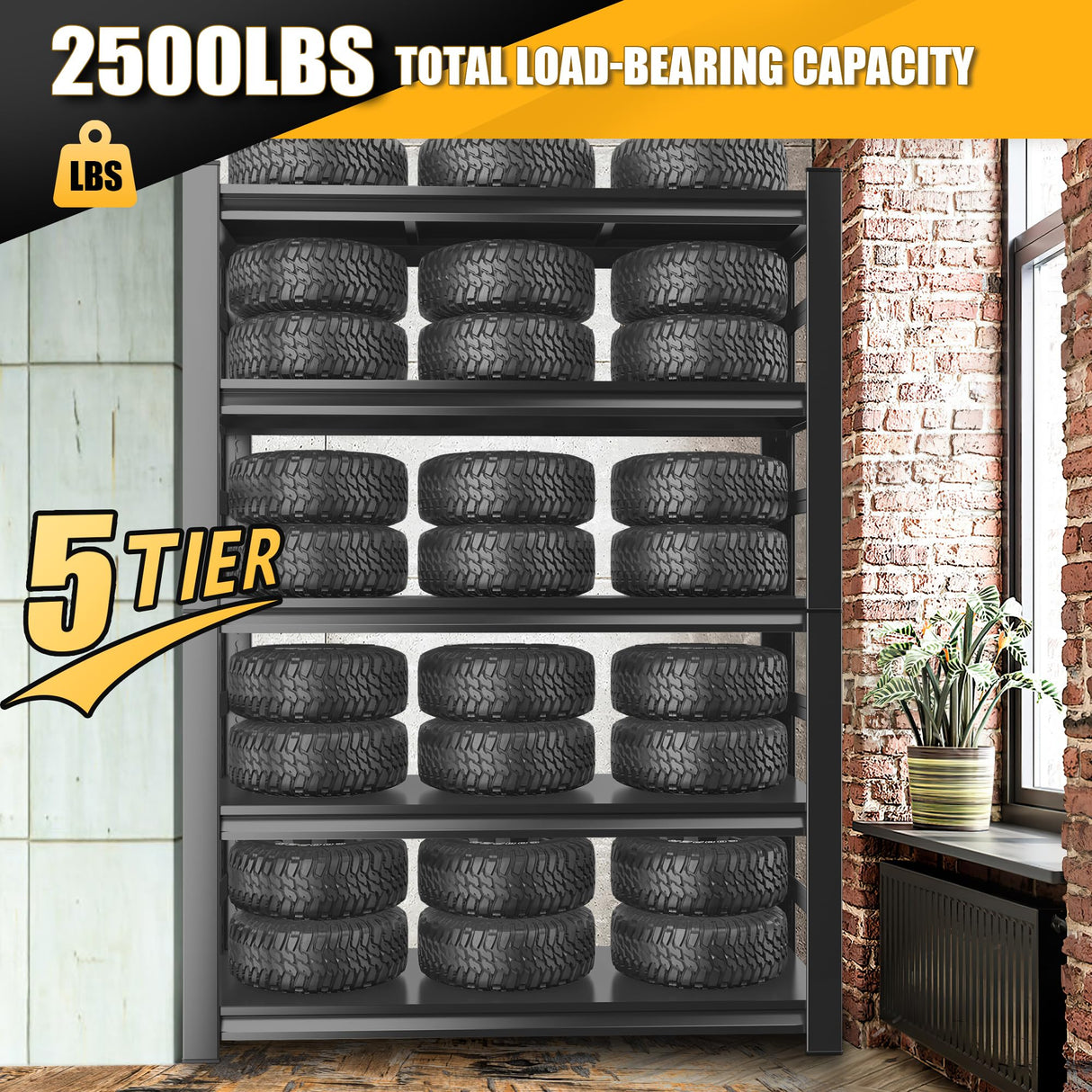 PRESTELION 72" H|35.5" W All - Metal Garage Shelving - Easy Assembly 5 - Tier Shelving Unit|Heavy - Duty Adjustable Shelf|Steel Waterproof Rust - Resistant Shelves for Industrial,Warehouse,Basement PRESTELION