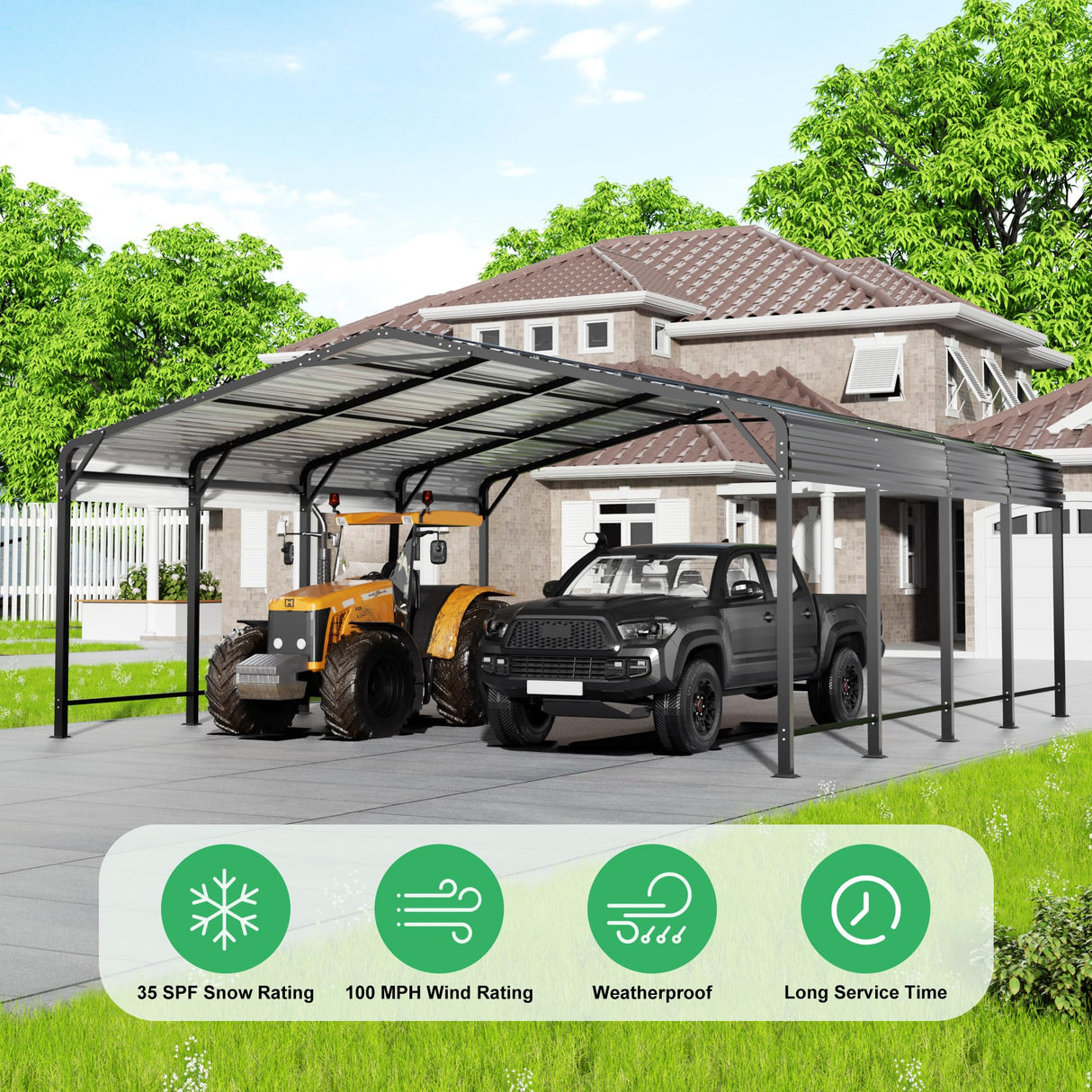 AirWire 20x20 FT Metal Carport with Heavy Duty Carport Canopy, Car Port with Reinforced Base and Five Canopy Beams, Car Garage Shelter for Car, Boats and Truck AirWire
