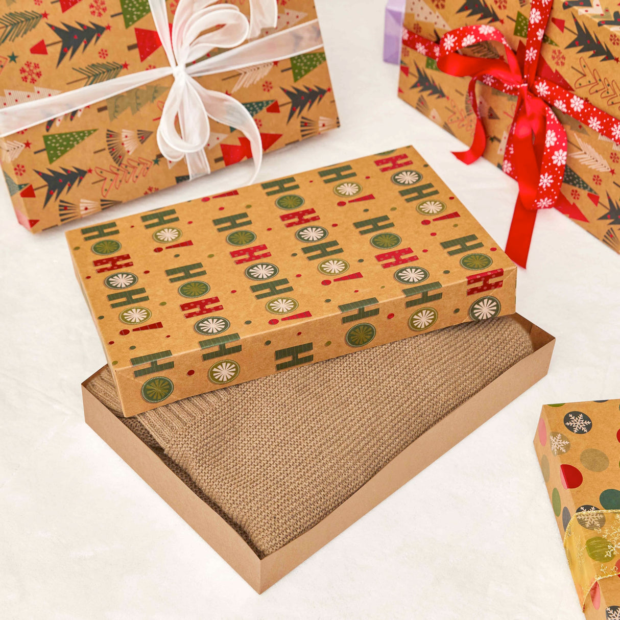 SUNCOLOR 12 Pack 14" Brown Large Christmas Gift Boxes With Lids For Clothes Presents SUNCOLOR