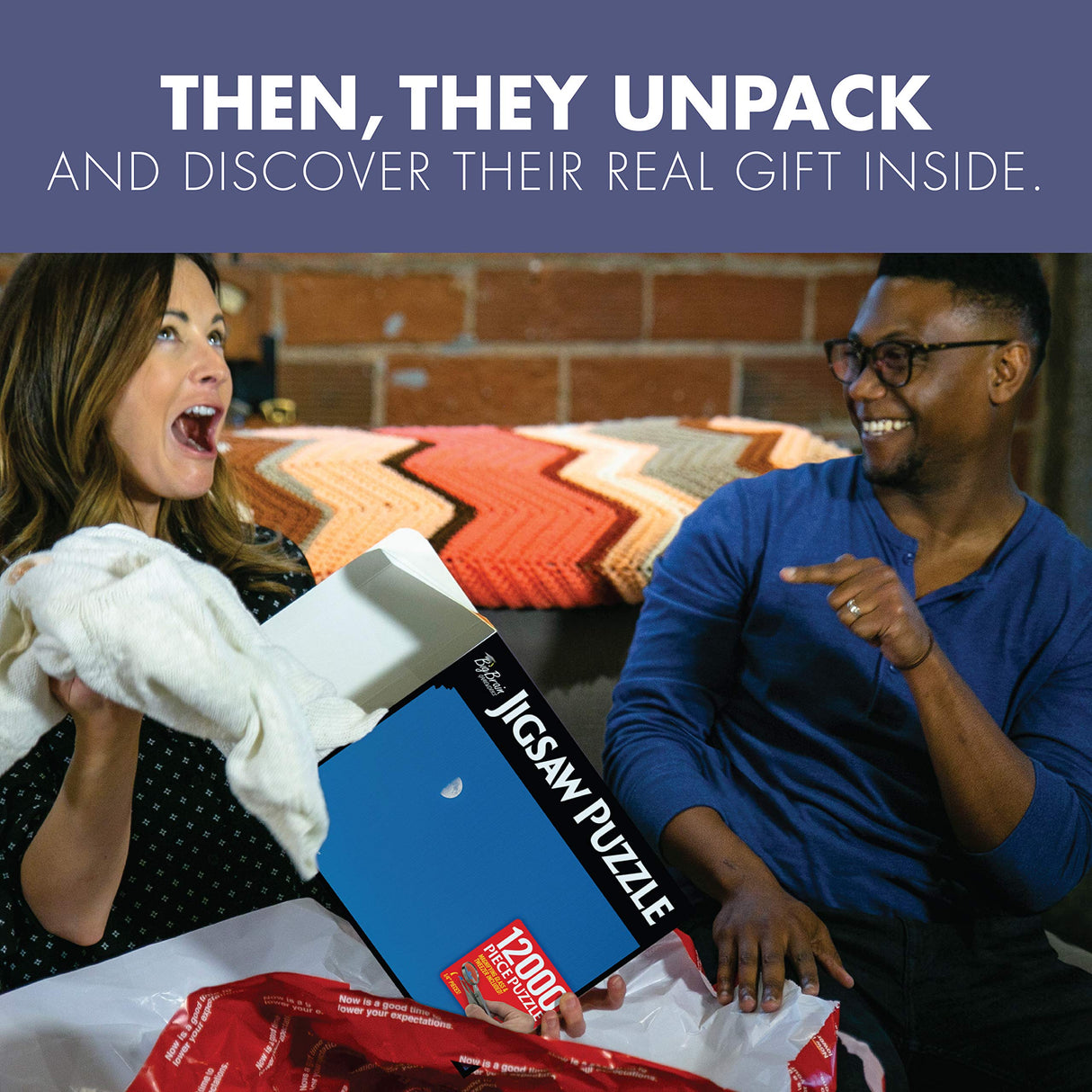 Prank-O 12,000 Piece Jigsaw Puzzle Prank Gift Box - White Elephant Gifts for Adults, Empty Box, Gag Gift Box for Puzzle Lovers, Joke Gifts for Christmas, Holidays, Parties Prank Pack