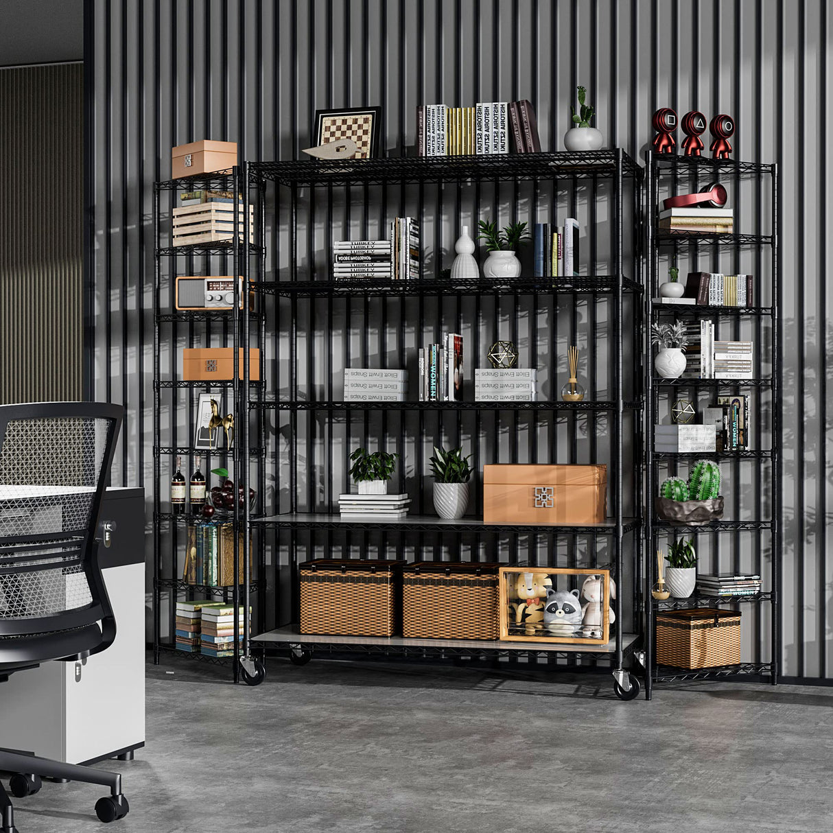 5 Tier 7500lbs Capacity NSF Metal Shelf Wire Shelving Unit, Heavy Duty Adjustable Storage Rack with Wheels & Shelf Liners for Commercial Grade Utility Steel Storage Rack, Black - 82"H x 60"L x 24"D pouseayar