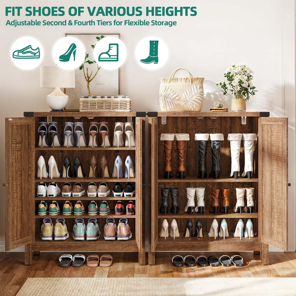 YITAHOME Shoe Cabinet with Doors, Farmhouse 5-Tier Shoe Storage Cabinet for Entryway, Large Capacity Wooden Shoes Rack Organizer for Entryway/Hallway/Closet, Brown YITAHOME