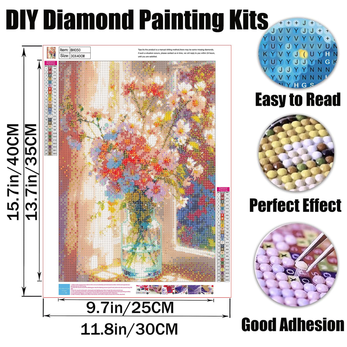 GMETINC Diamond Painting Kits for Adults, Flower DIY 5D Diamond Art Kits Full Drill Diamond Dots Paintings with Diamonds Gem Art and Crafts Home Decor 12x16inch GMETNIC