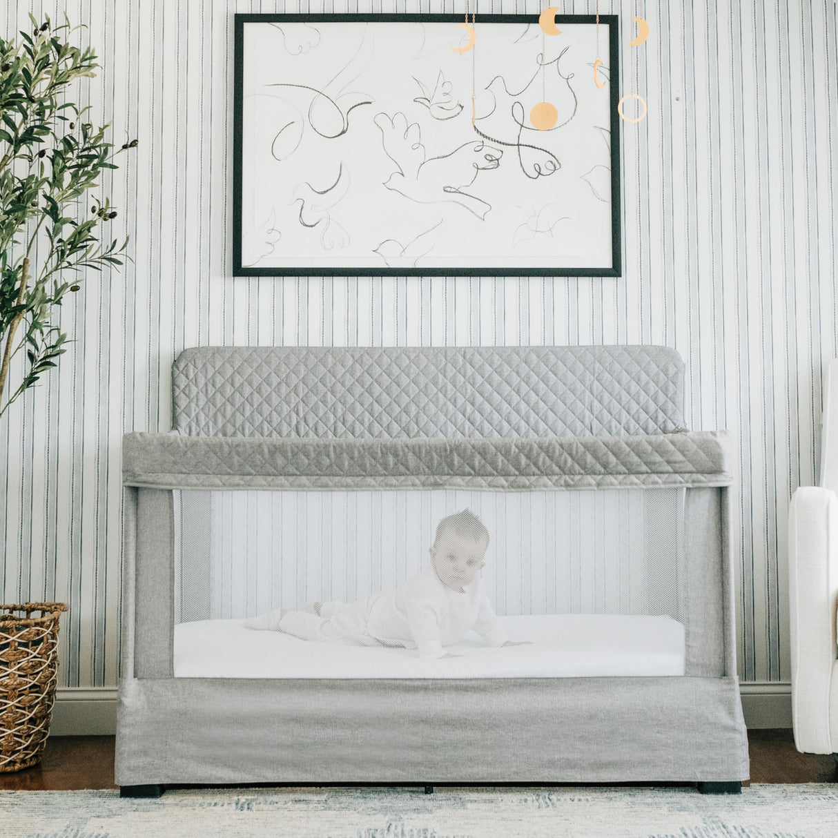 Baby Delight Lunaire Full Size Crib & Playard | Breathable Mesh Baby Crib | Tool-Free Assembly Baby Bed | Pebble Grey Baby Delight