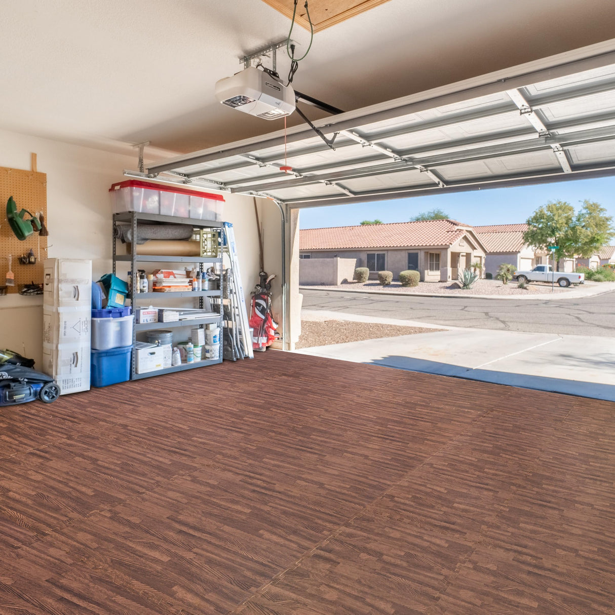 Sorbus 96 Sq. Ft. Wood Grain Floor Tiles Foam Mat EVA Interlocking Mats Tile 3/8-Inch Thick Flooring Wood Puzzle Exercise Mats w/Borders - Home Playroom Basement, Apartment, Trade Show, Baby, Dance Sorbus