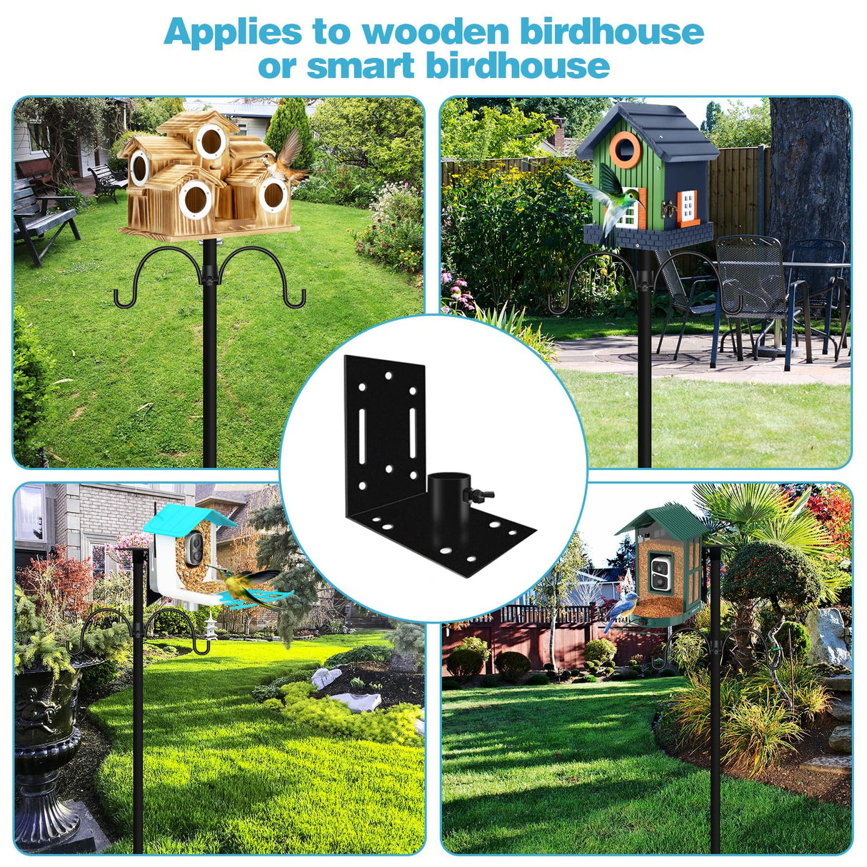 Upgrade 92In Smart Bird Feeder Pole, Outdoor Bird House Poles Mount Kit for Smart Bird Feeder & Wooden Bird House, Adjustable Heavy Duty Birdhouse Pole Stand Set with 5-Prong Base and Shepherd Hook QwayHome
