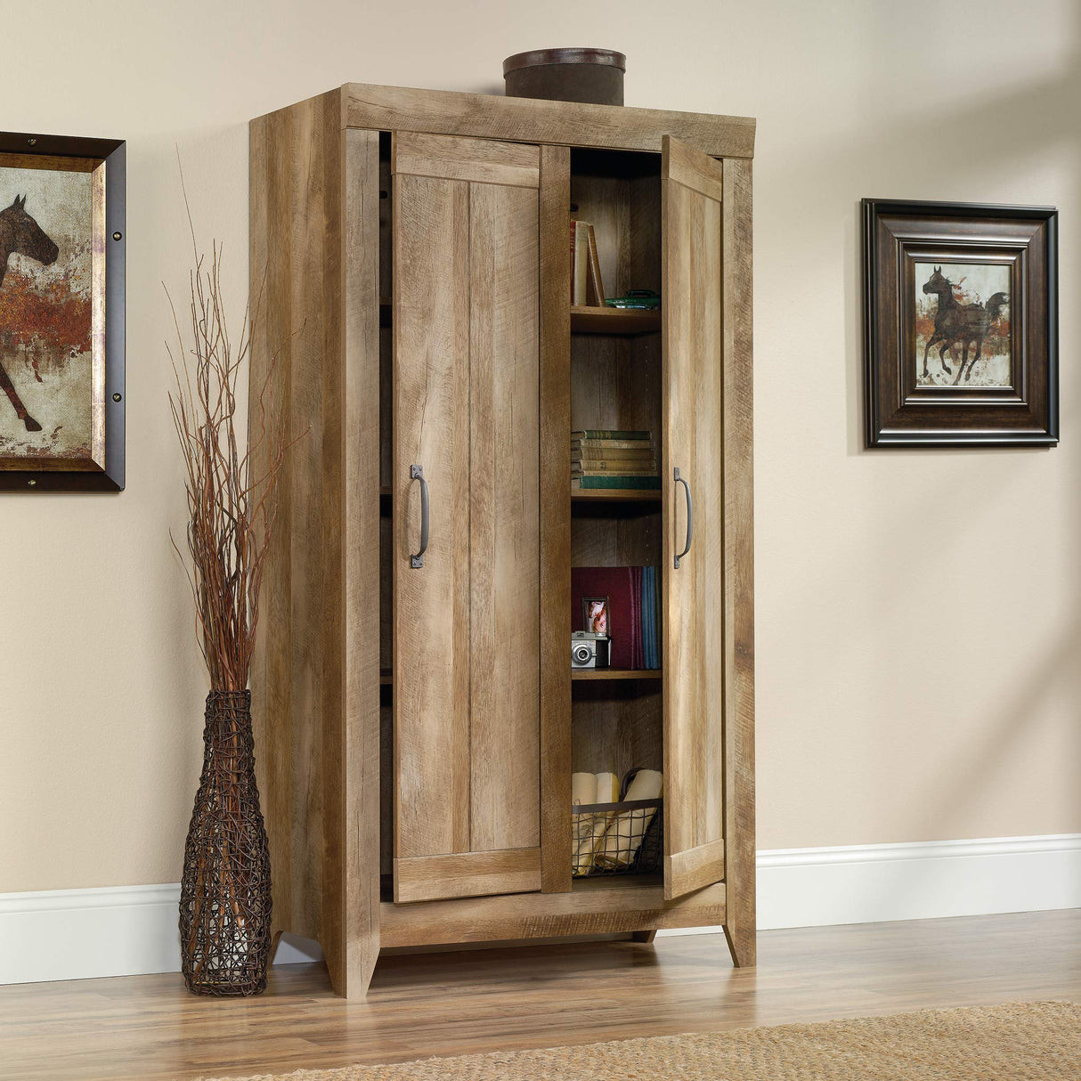Sauder Adept Storage Pantry Cabinet, L: 38.94" x W: 16.77" x H: 70.98", Craftsman Oak finish Sauder