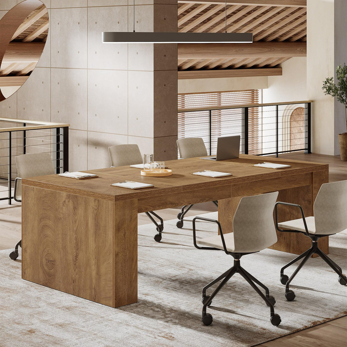 Tribesigns 12 ft Conference Table for 10-14 People, 142-Inch Rectangular Executive Meeting Table for Office, Farmhouse Sturdy Business Desk for Office Conference Room, (2, Brown) Tribesigns