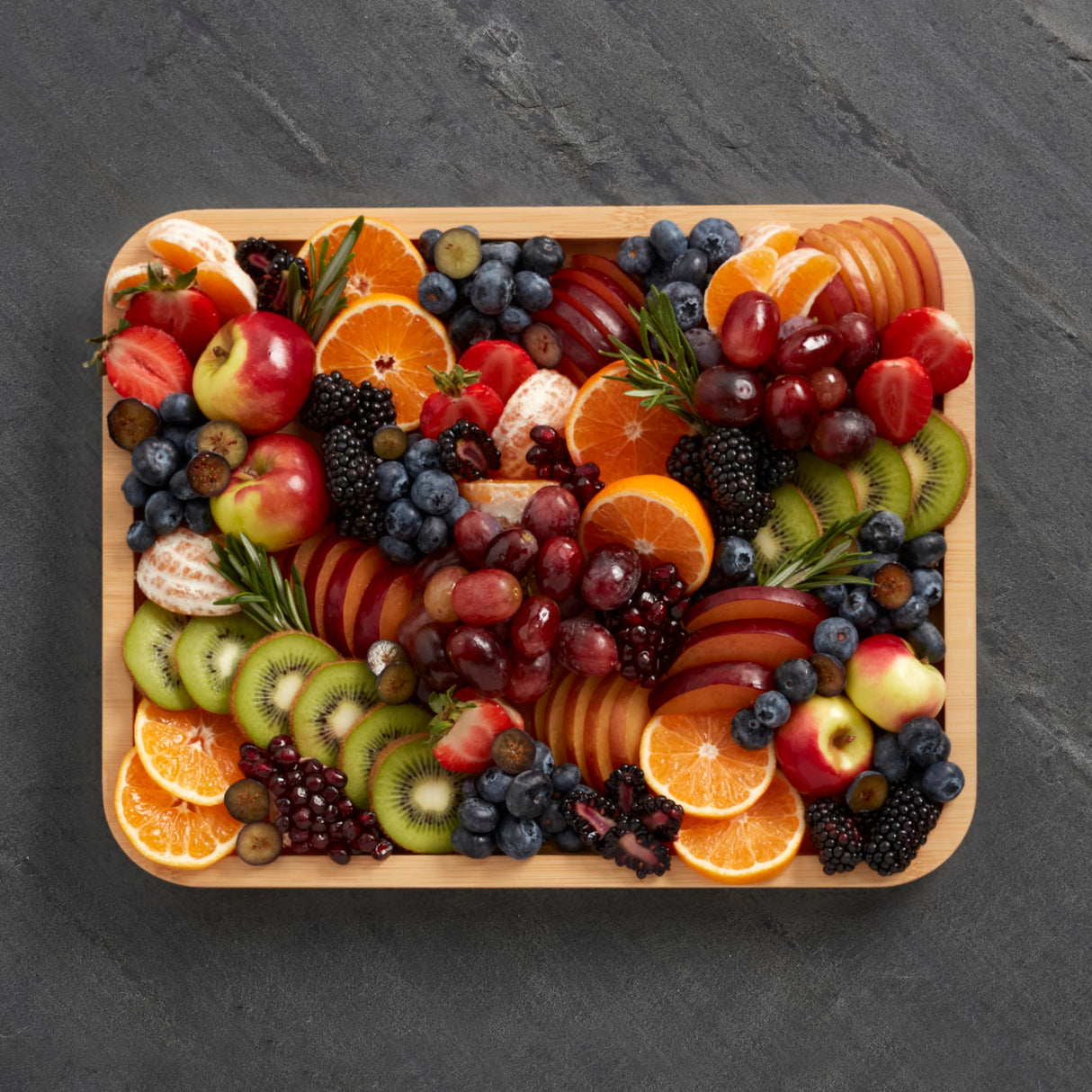 Farberware Build-A-Board Bamboo Cutting Board with Built-in Compartments and Clear Locking Lid with Navy Handles, Perfect for Charcuterie, Snacks, and More - Make it. Take it. Enjoy it, 11x14 Inches Farberware