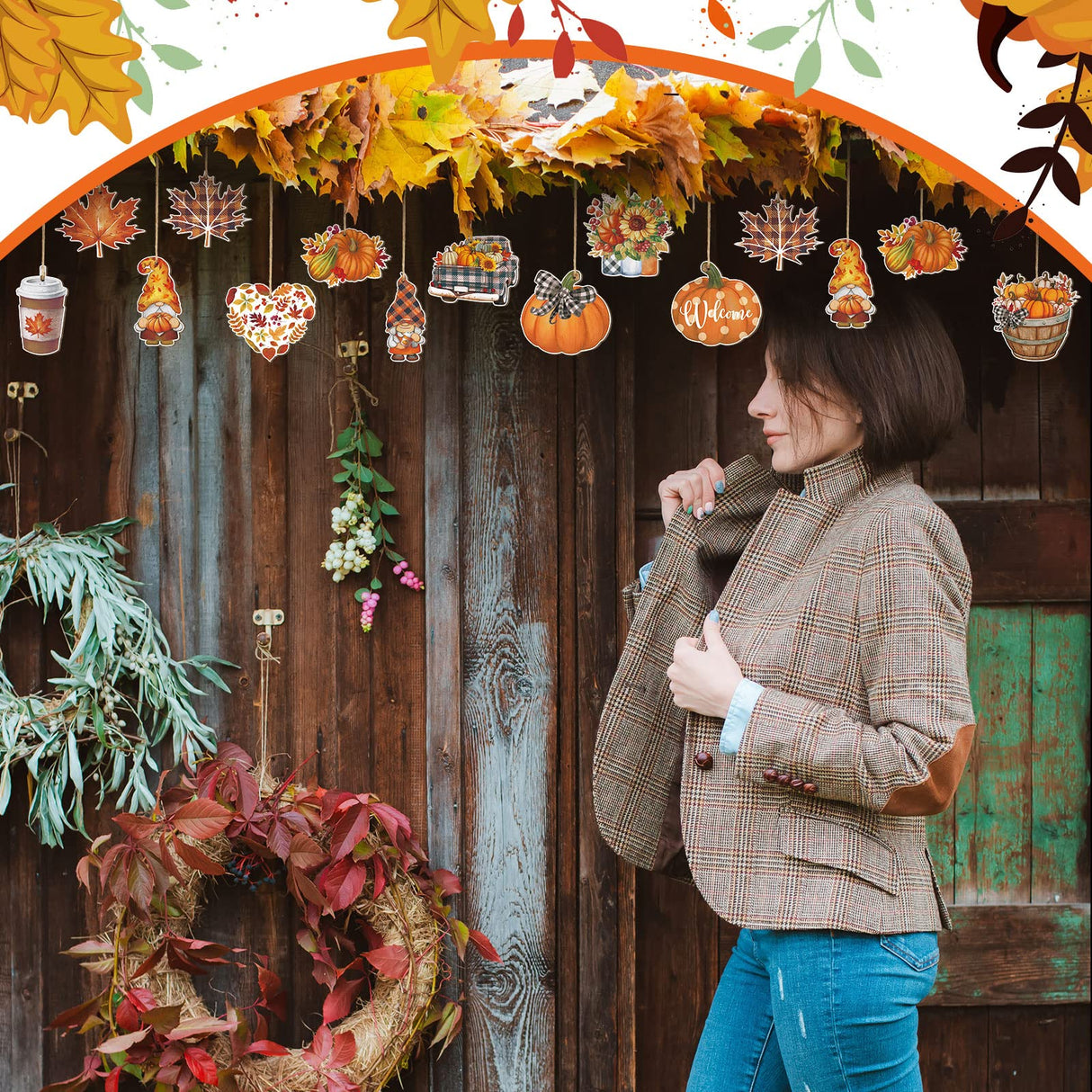 FairySandy 36 Pcs Thanksgiving Ornaments for Tree Fall Tree Decorations Gnomes Wooden Hanging Ornaments Pumpkins Leaves Flowers Cutouts Autumn Decorations for Holiday Party Supply(Cute Style) FairySandy