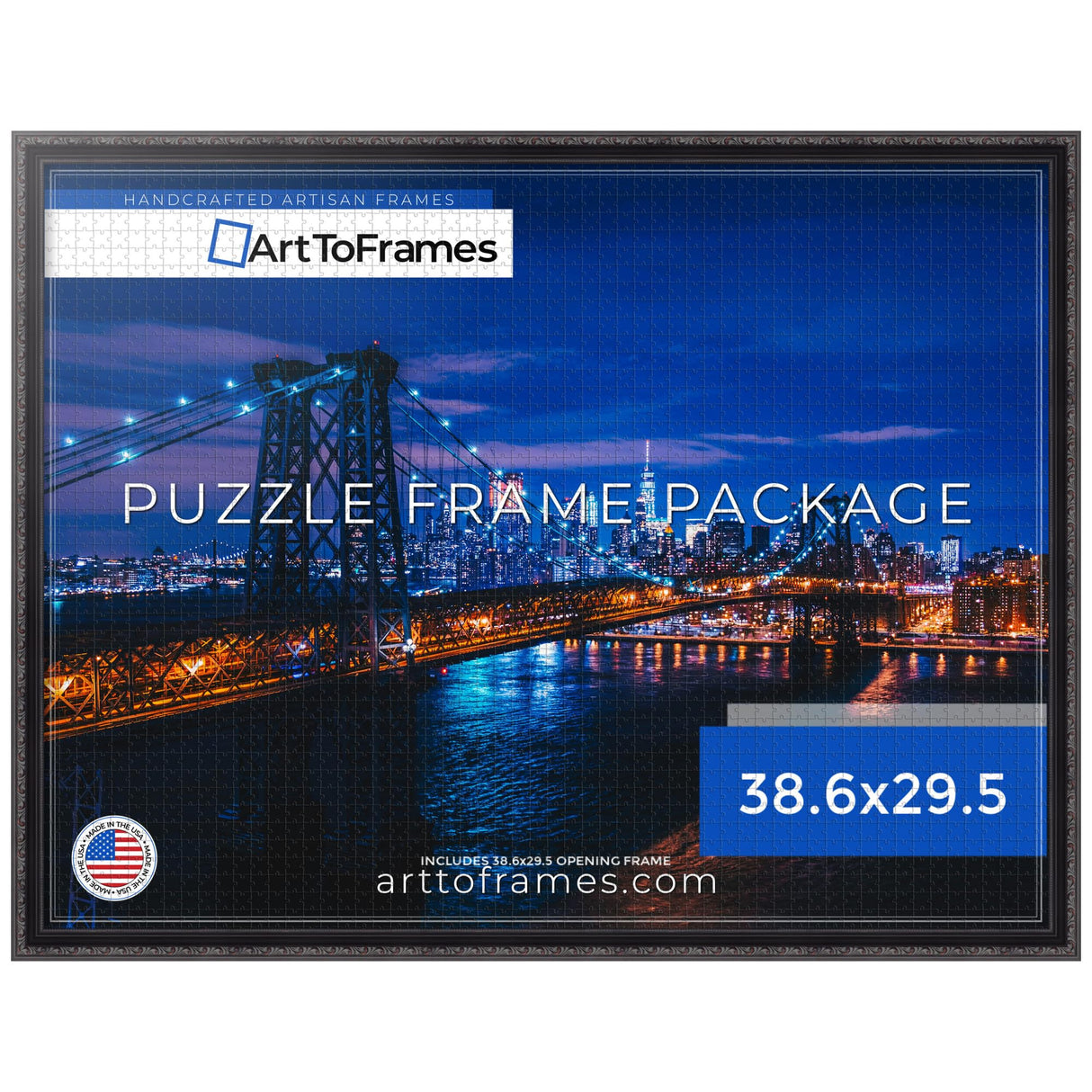 ArtToFrames 38.6x29.5 INCH/98x75 CM Black Frame for 2000 piece Puzzles.This 1.25 Inch Custom Wood Puzzle Frame is Black - Comes with Economy Acrylic (PuzzleD10188-38.6x29.5) ArtToFrames