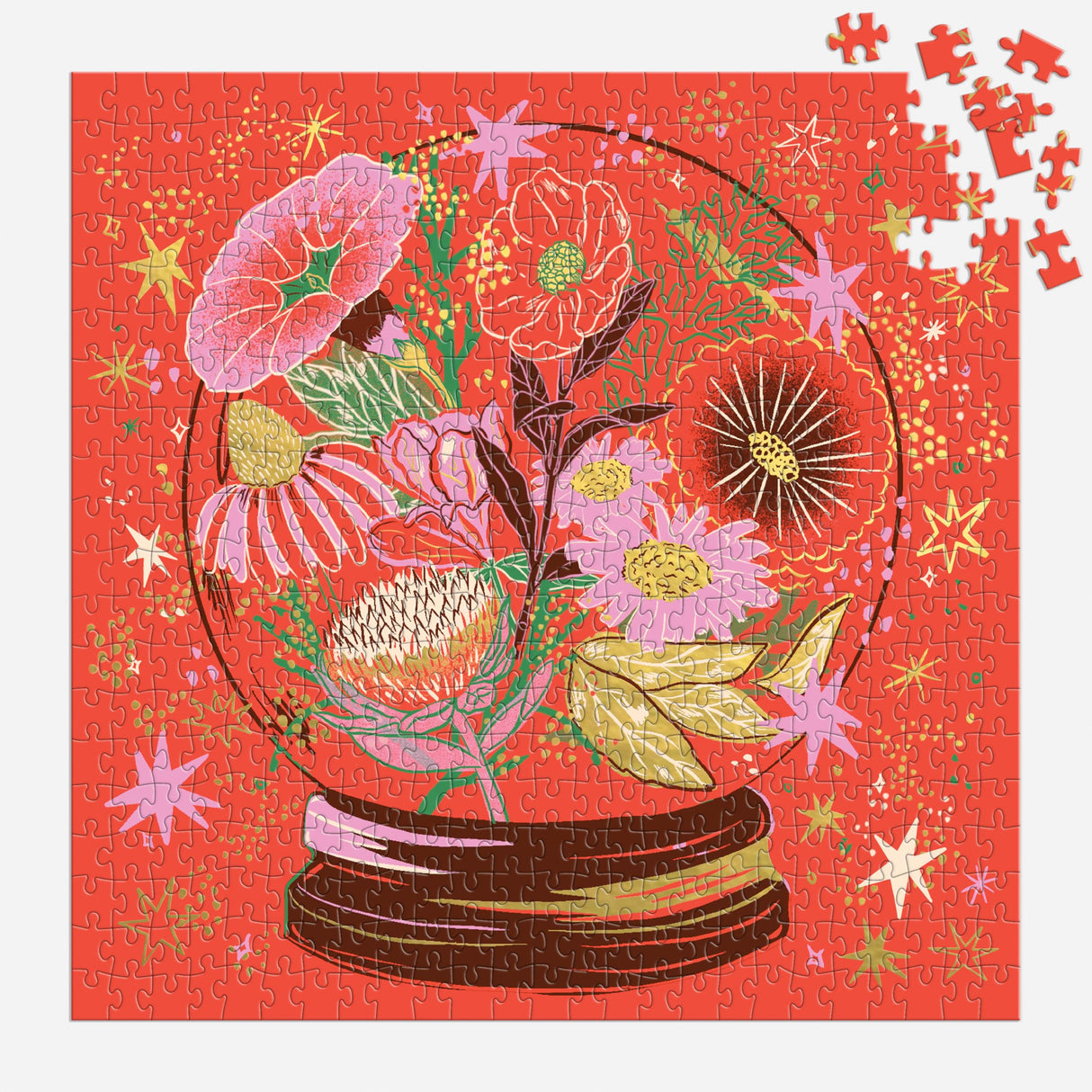 Galison Crystal Flower Ball – 500 Piece Foil Jigsaw Puzzle Featuring Beautiful Artwork of Intergalactic World of Blooms Inside A Crystal Ball Galison