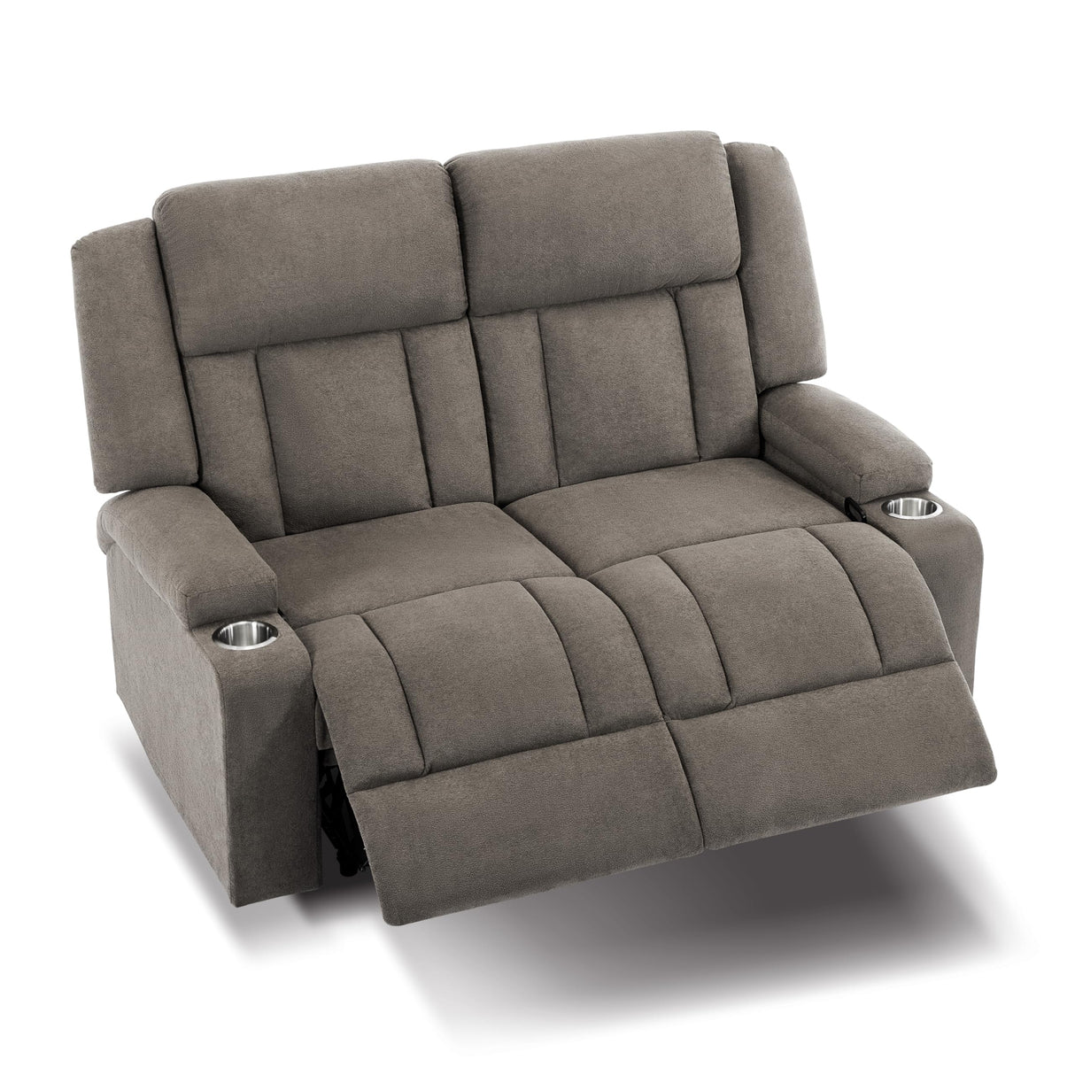 AIWOEN Recliner Loveseat Sofa with Cup Holders, 2-Seater Fabric Reclining Couch, Manual Recliner Wall Hugger for Living Room, Small Spaces, Home Theater (Light Brown) AIWOEN
