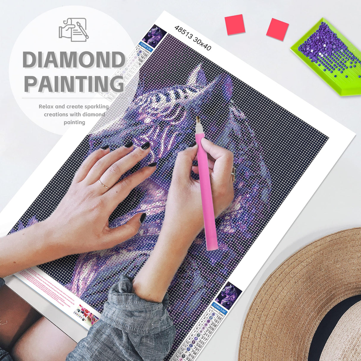 Diamond Art Kits for Adults, 5d DIY Full Drill Purple Pattern White Tiger Diamond Painting Kits for Adults Beginners, Diamond Painting Art Craft Kits for Adults, Wall Home Decor(No Frame) 12x16 Inch GVYGVY