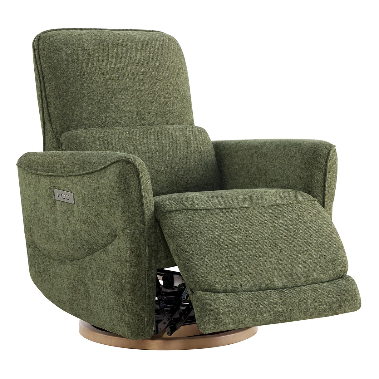 CHITA Power Nursery Rocking Chair, Swivel Glider Recliner Chair with Solid Wood Base, Bulit-in USB & Type-C Charging Ports for Living Room, FSC Certified, Moss Green CHITA