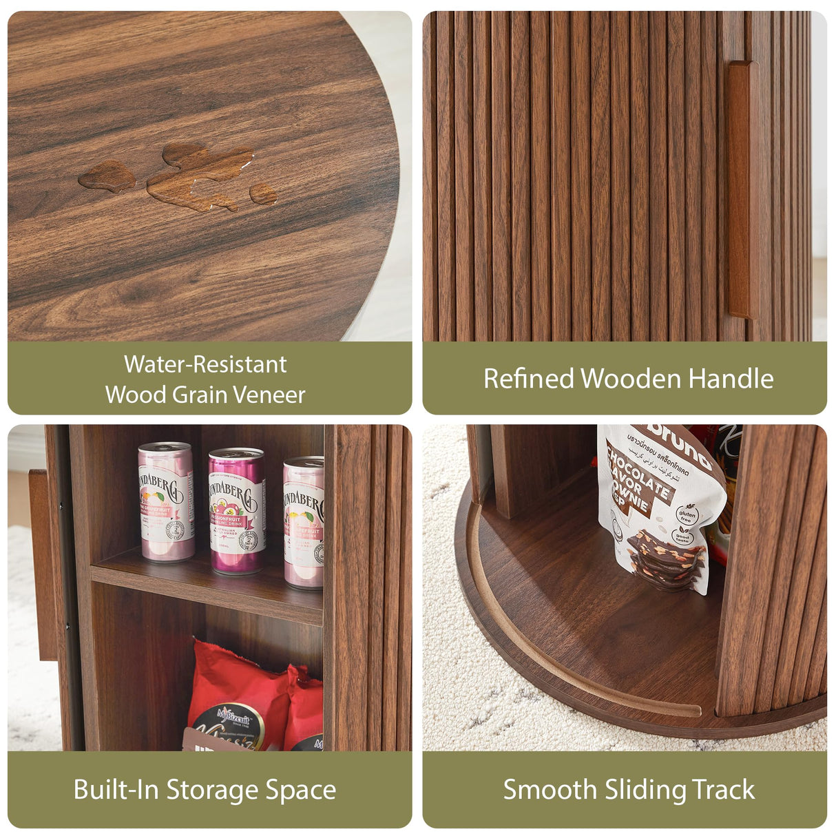 31.5" Round Dining Table for 2-4, Modern Farmhouse Kitchen Table with 2-Tier Storage Shelf, Small Wooden Circle Dining Tables with Fluted Base for Home Dining Room Living Room (Walnut) weselon