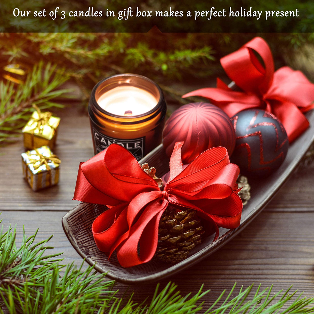 Scented Candle Gift Set of 3, 4oz Candles, Crackling Wood Wick Candled for Home, 3 Scents Cuban Cigar, Spanish Leather, Crackling Hearth, Mens Candle Bachelor Pad Decor Man Cave Decor CANDLETHEORY