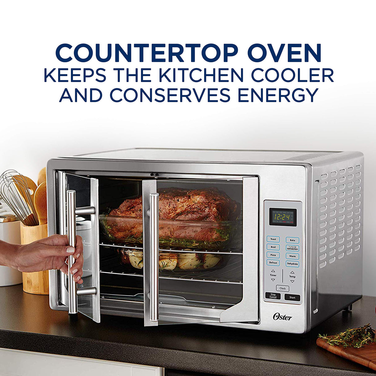 Oster Convection Oven, 8-in-1 Countertop Toaster Oven, XL Fits 2 16" Pizzas, Stainless Steel French Door Oster
