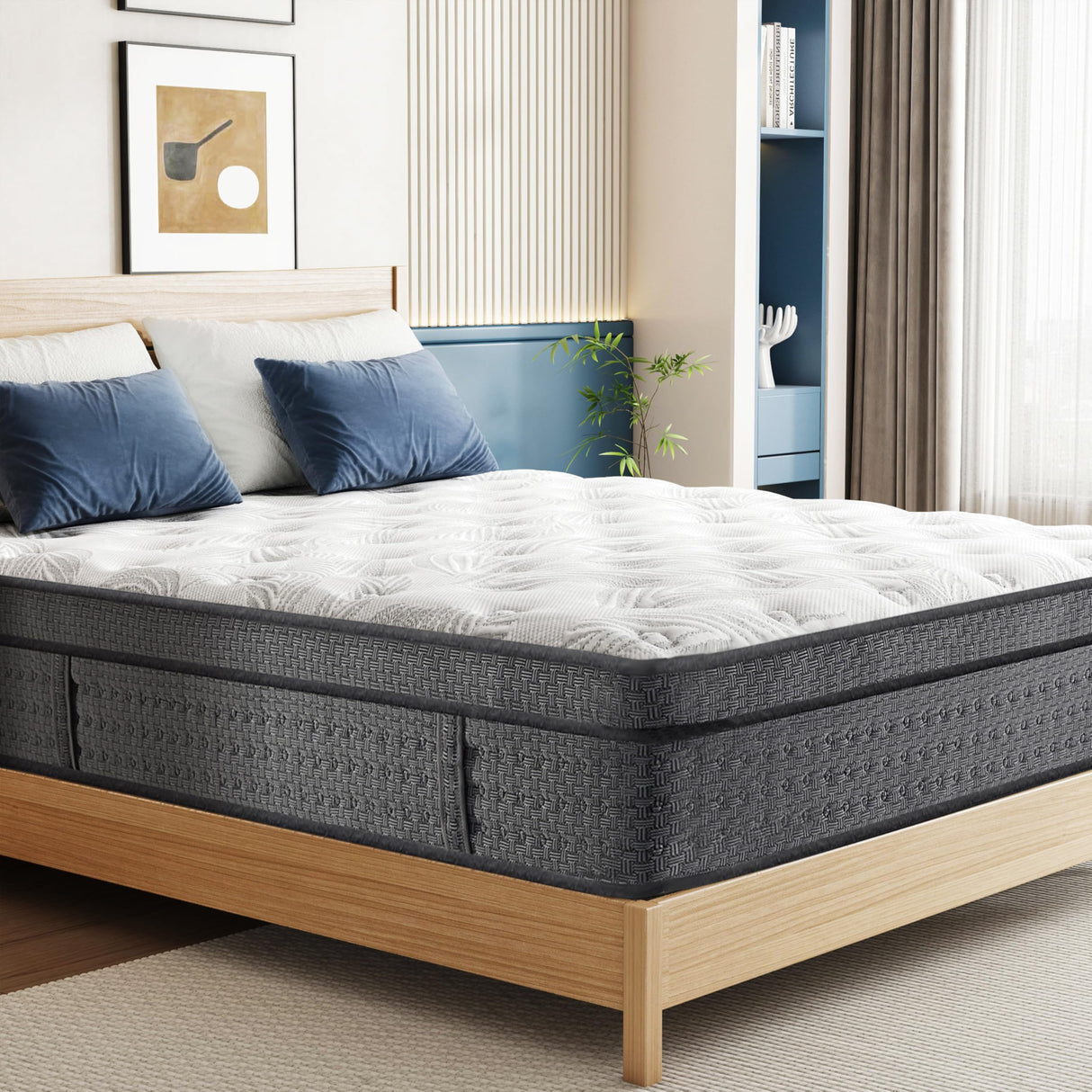 King Size Mattress 14 inch, Medium Firm Hybrid Mattresses with Cooling Gel Memory Foam, King Mattress in a Box, Independent Spring for Motion Isolation, Pressure Relief & Upgraded Support, CertiPUR-US Pamag pieeoo