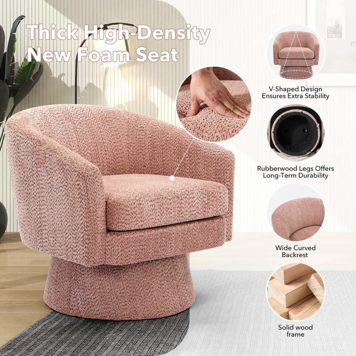 360°Swivel Accent Chair with Arms,Cozy Round Chenille Fabric and Soft Cushion Arm Chair for Living Room Bedroom Reading MilleLoom