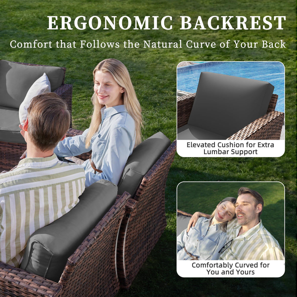 UDPATIO Patio Furniture Set with Fire Pit Table, Rocking Swivel Chairs, 5 Pieces Outdoor Furniture Sets, All-Weather Wicker Outdoor Sectional Sofa with Waterproof Cover, 4'' Thickened Cushion, Grey UDPATIO