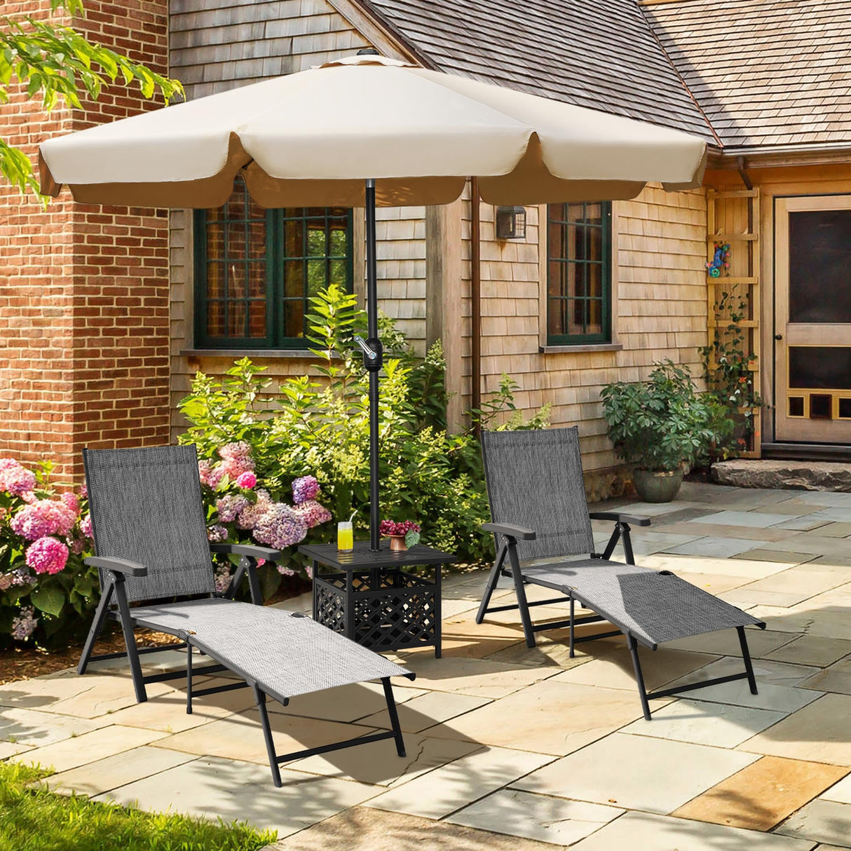 Yaheetech Outdoor Folding Chaise Lounge Set of 2 Patio Reclining Chairs w/Adjustable 7-Position Back for Beach Pool Garden Yard Deck Gray Yaheetech