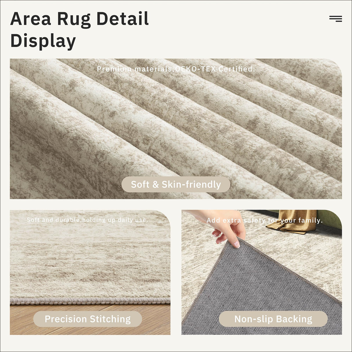 Soalmost Washable Area Rug 8x10, Large Soft Rugs for Living Room Vintage Beige Carpet 8x10 Area Rugs for Bedroom Dining Room Non-Slip Stain Resistant Under Table Rug Soalmost