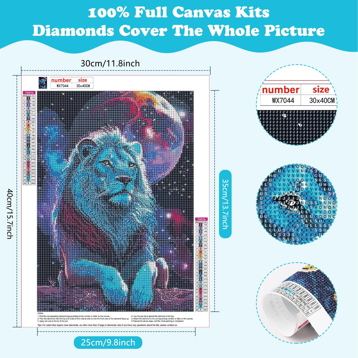 SENQAO Diamond Painting Lion Kits for Adults, DIY 5D Diamond Art Paint with Round Diamonds Full Drill Starry Sky Lion Gem Art Painting Kit for Home Wall Decor 30×40cm SENQAO