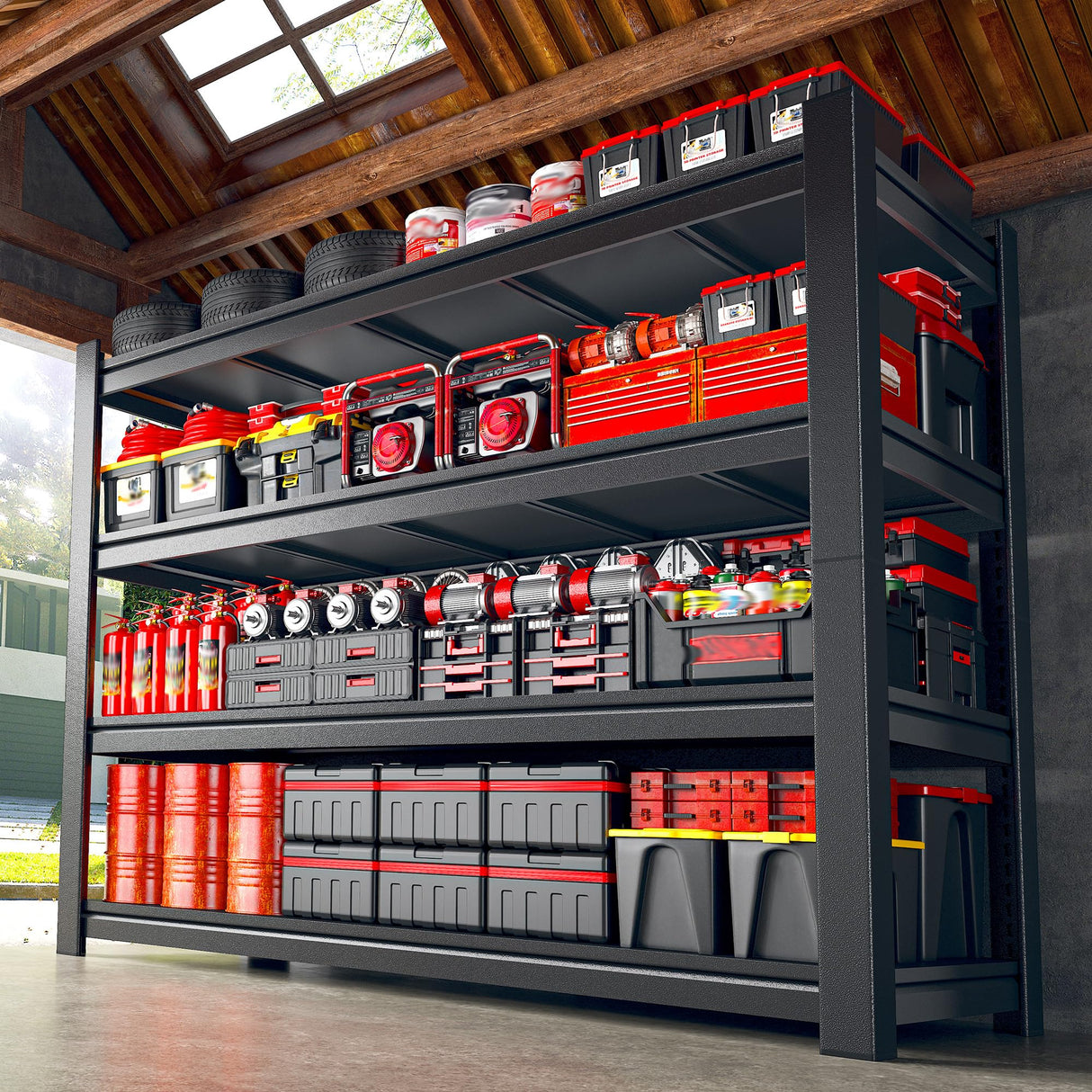 Snhomee 40" W Garage Storage Shelves, Heavy Duty Shelving, 4 Tier Adjustable Metal Shelving Unit, Storage Rack for Garage, Basement, Warehouse with Tool-Free Assembly, 40" W x 19.1" D x 57" H Snhomee