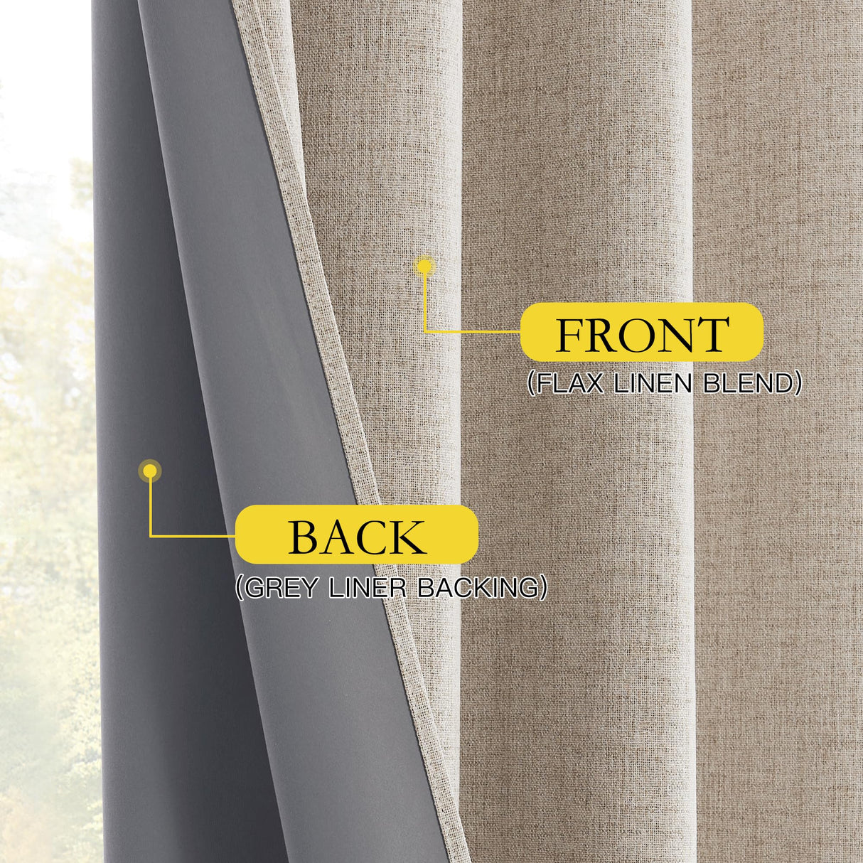 NICETOWN 100% Blackout Linen Curtains 90" Long for Bedroom, Thermal Insulated Living Room Curtains with Liner, Farmhouse Style Linen Blend Window Draperies for Dining Room (2 Panels, 52" W, Natural) NICETOWN