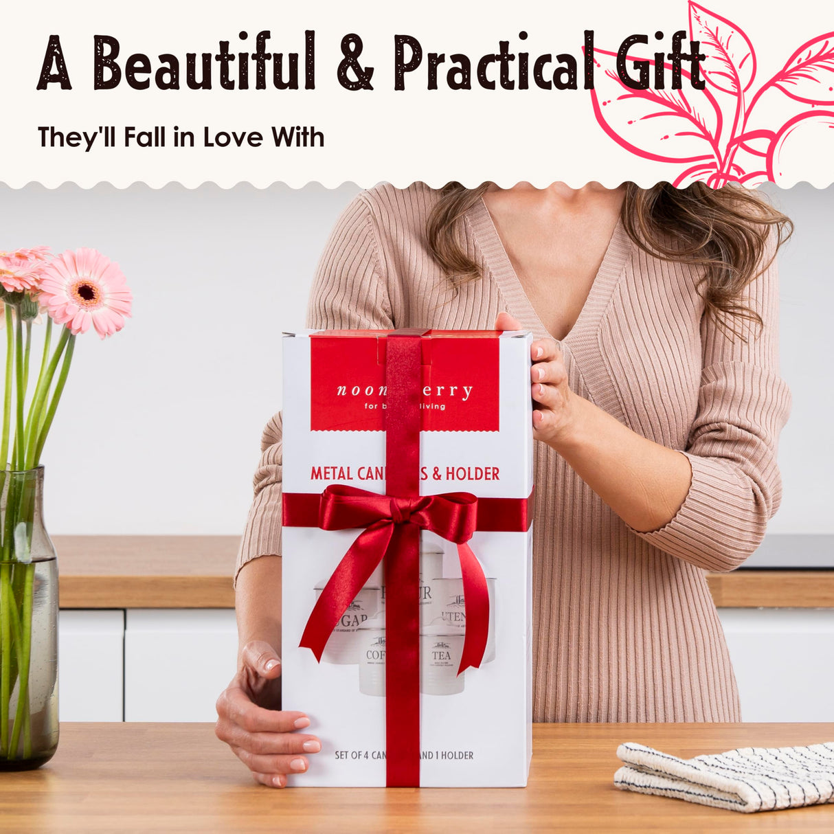 noonberry Canisters for Kitchen Counter, Set of 5 Black Containers, Airtight Coffee Tea Flour Sugar Canisters Sets for the Kitchen Countertop & Kitchen Utensil Holder noonberry