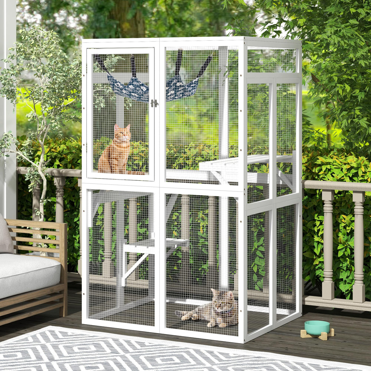 Catio Outdoor Cat Enclosure, Wooden Catio with Window Access for Patio, Indooe Kitty House Cage (White) Nyeekoy