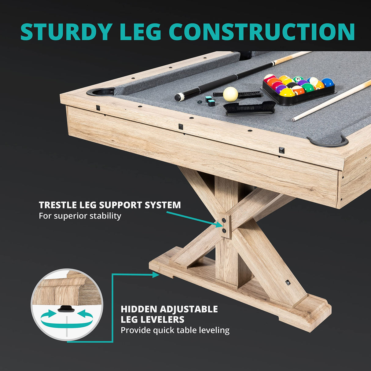 Freetime Fun 7 FT 3 in 1 Multi Game Pool Table with Dining Top Pool Table Ping Pong Table Combo with Dual Storage Bench Seating, Rustic Oak Freetime Fun