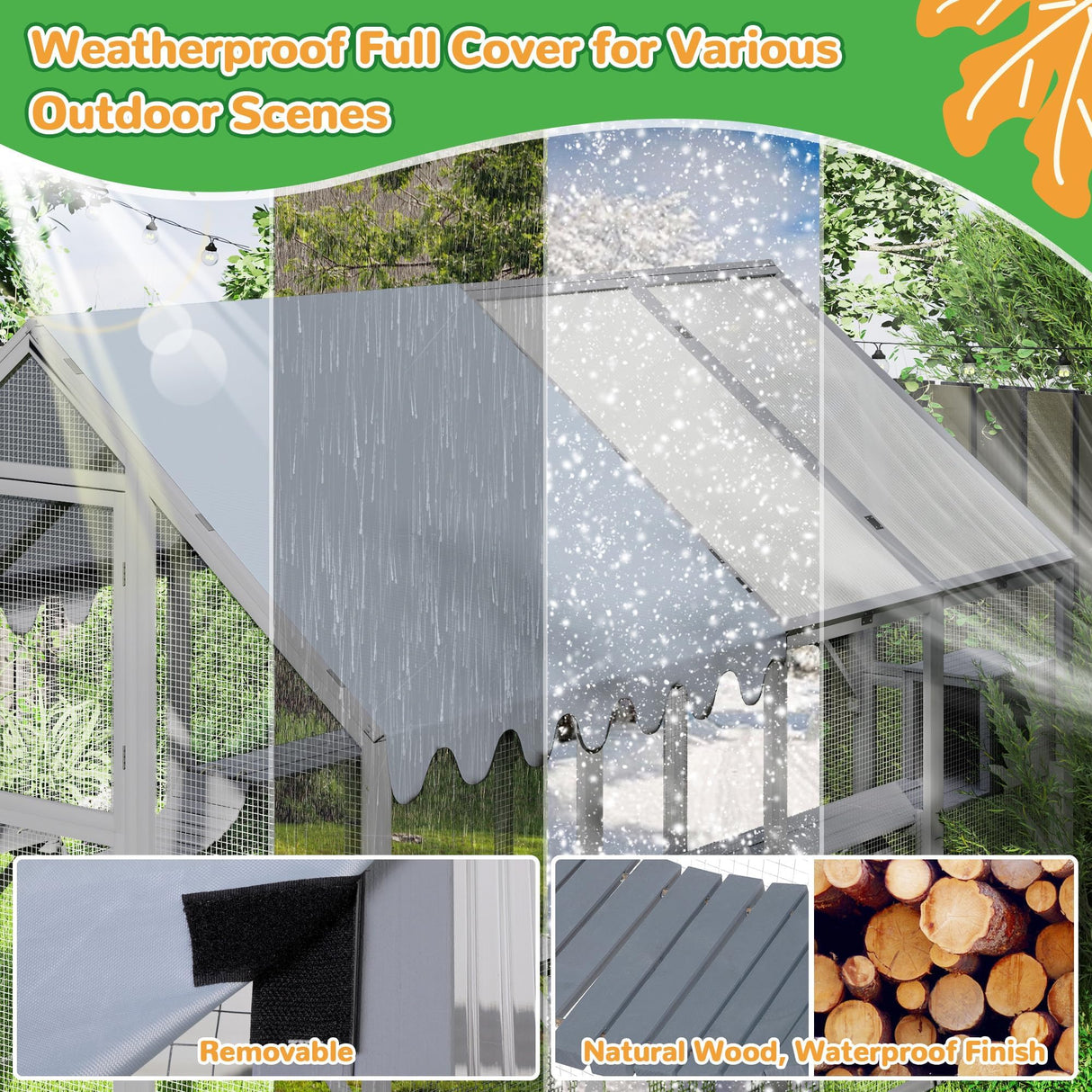 Large Catio Outdoor Cat Enclosure, 53.5ft² Extra Large Outdoor Catio for Multiple Cats, Big Wooden Walk-in Outside Cattery Cat Run with Weatherproof Full Cover, Window Access Avaliable, Grey COZIWOW