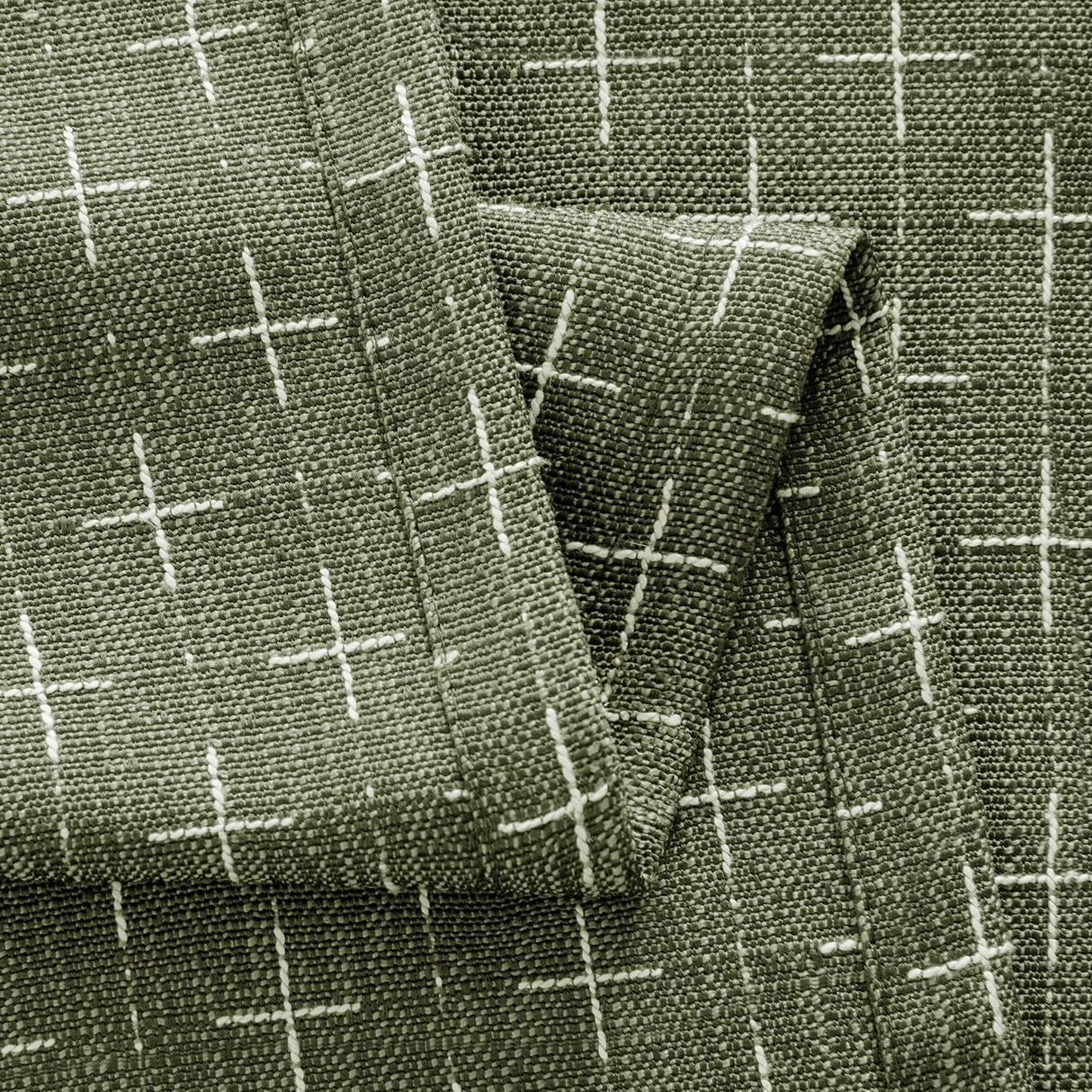 MIULEE Decorative Back Tab Linen Curtains with Geometric Pattern for Living Room Bedroom Farmhouse Rustic Thick Woven Textured Patterned Mudcloth Drapes 84 Inches Long 2 Panels Set, Olive Green MIULEE