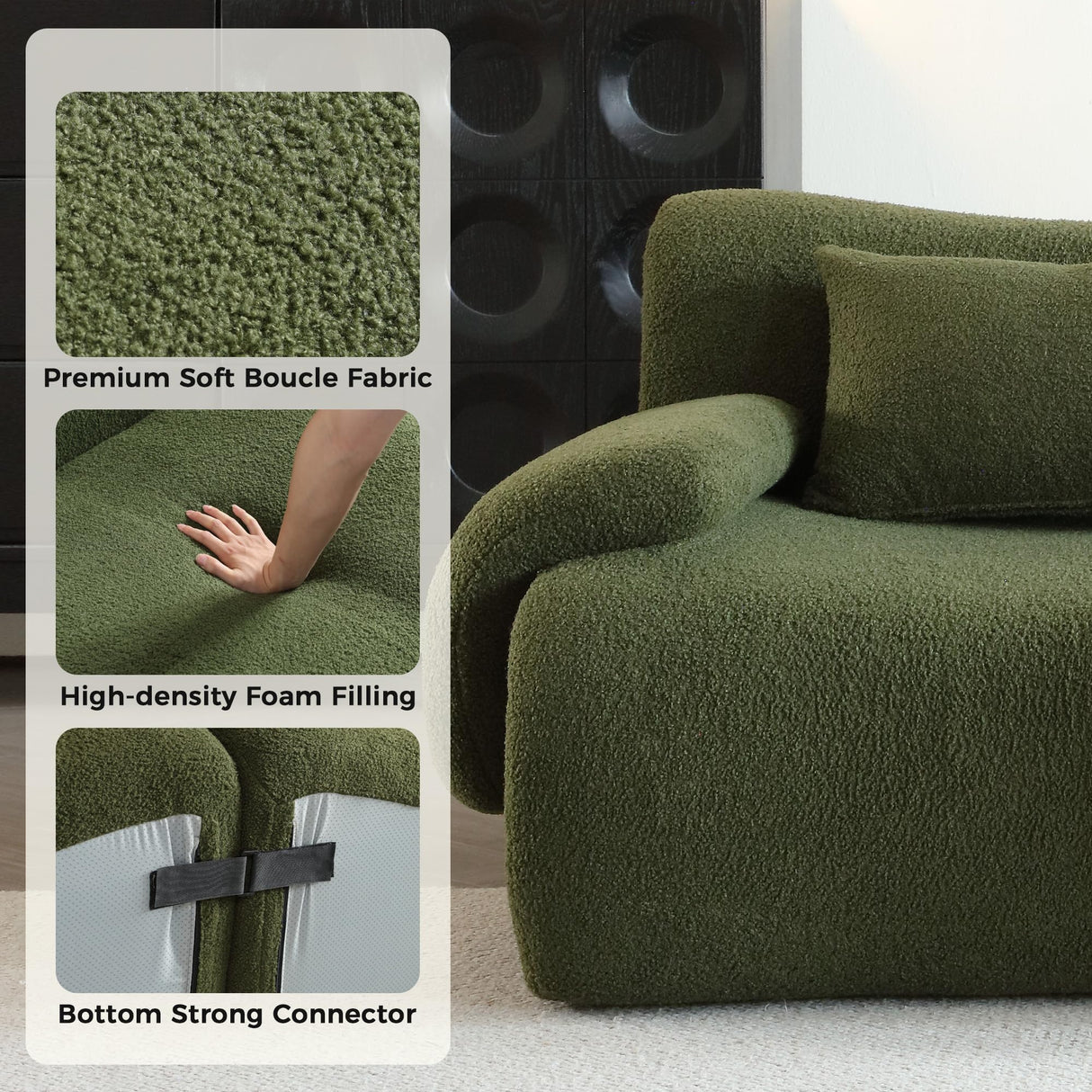 Rubikliss Cloud Sectional Sofa for Living Room, 78'' Boucle Boneless Loveseat with 2 Pillows, Modern Oversized Deep Seat Modular Sectional Sofa, High-Density Foam, No Assembly (Green) Rubikliss