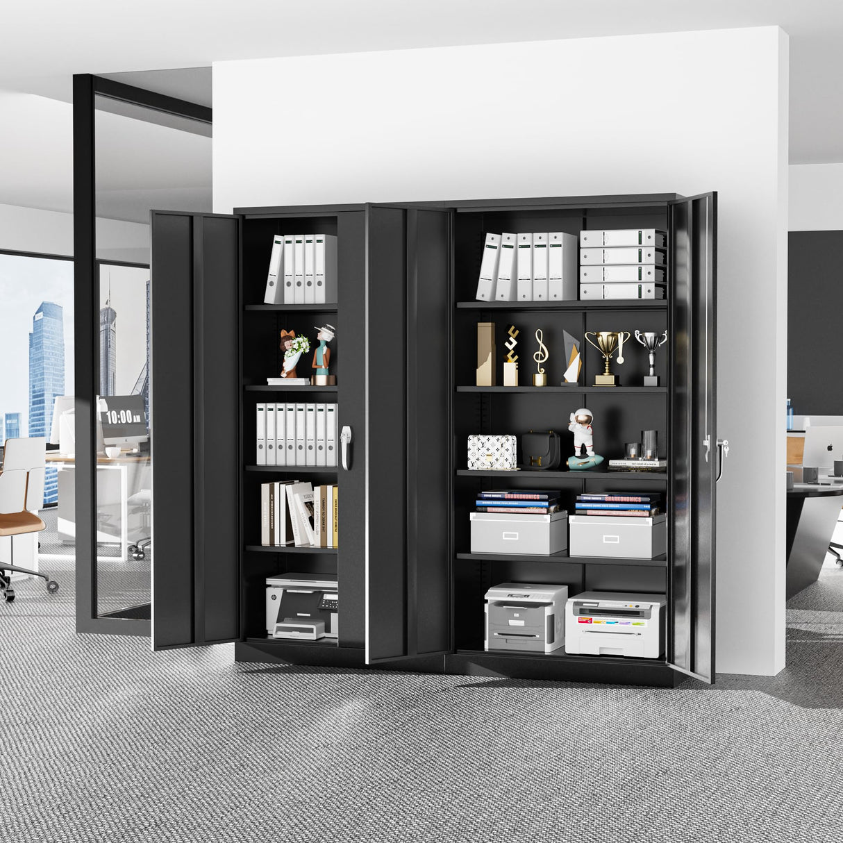 Superday 72" Lockable Steel Storage Cabinet, Locking Metal Storage Cabinets, Tall Black Cabinet with 2 Doors and 4 Adjustable Shelves for Garage, Home Office, Classroom, Pantry, File, Easy Assemble Superday