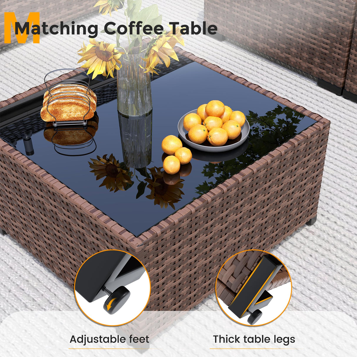 UDPATIO Outdoor Patio Furniture Set with Fire Pit Table, 8 Piece Outdoor Sectional Sofas, All-Weather Wicker Patio Conversation Set for Garden, Backyard Dark Grey UDPATIO