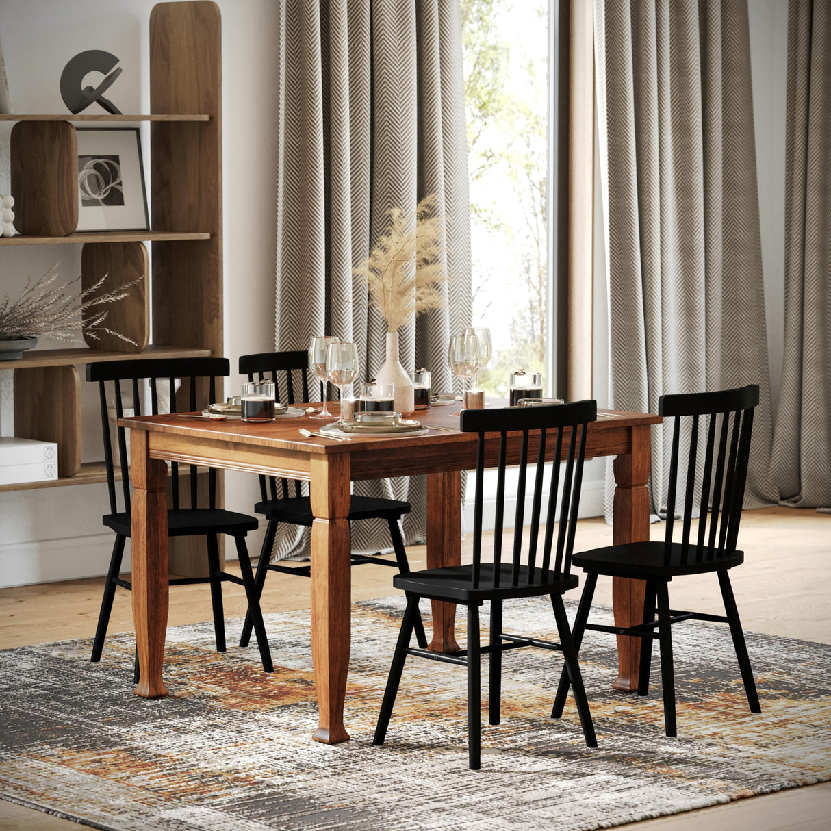Merrick Lane Finnley 47" Solid Wood Dining Table with Decorative Sculpted Wooden Legs, Seating for 4, Walnut Matte Merrick Lane