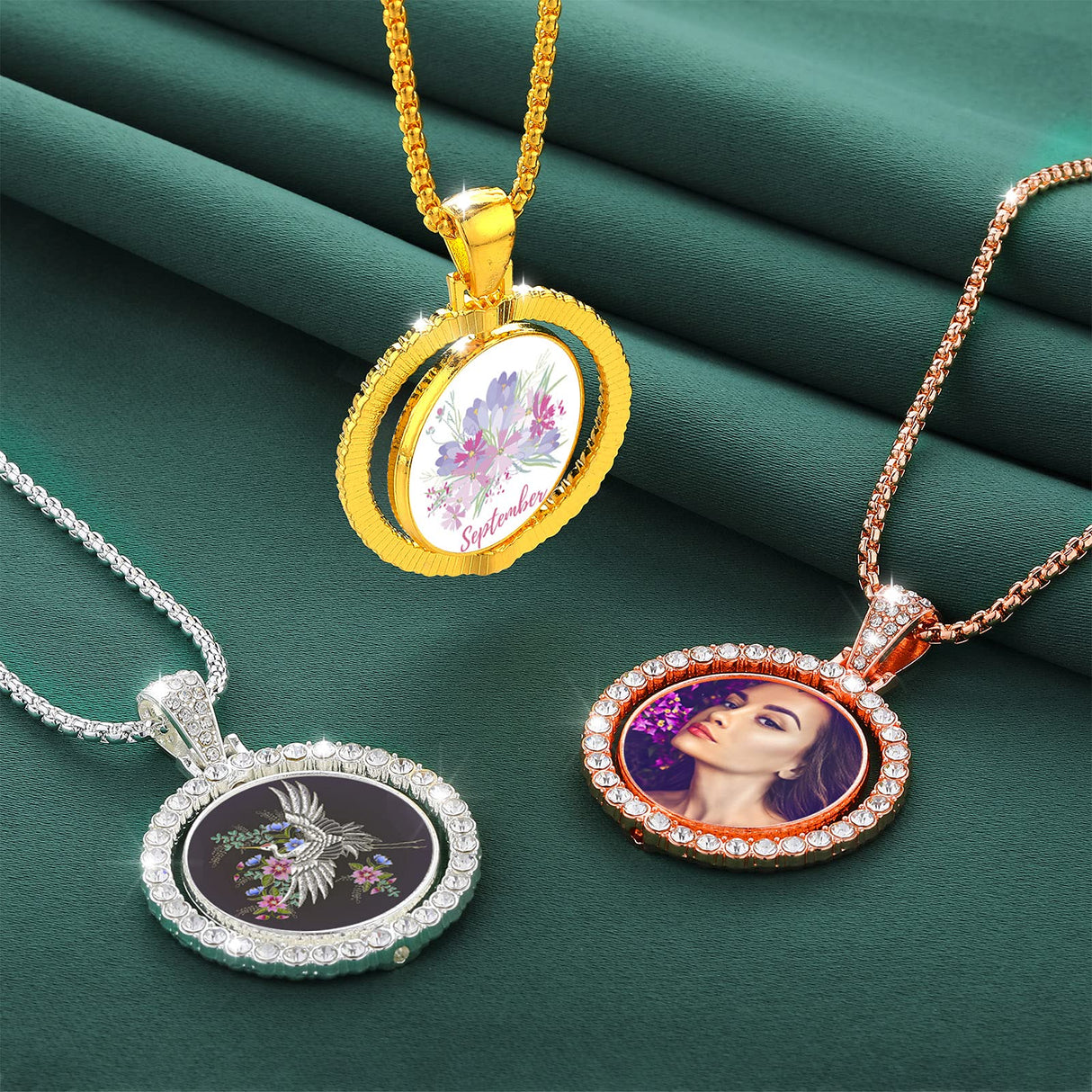 54 Pieces Rhinestone Bezel Pendant Trays Set Includes 9 Pieces Round Rhinestone Bezel Trays Double sided Blank Pendant Charm,9 Pieces Thick Chains with 18 Pieces Sublimation Aluminum Sheets and Glue MTLEE