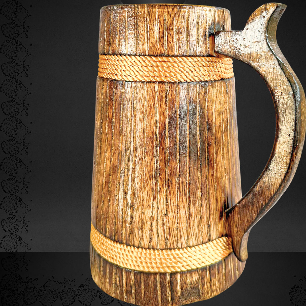 ANTIQUANA Handmade Wooden Beer Mug | Camping Travel Outdoor Mugs for Men | Tea Coffee Cup with Handle | Craft Tankard Drinking Stein ANTIQUANA