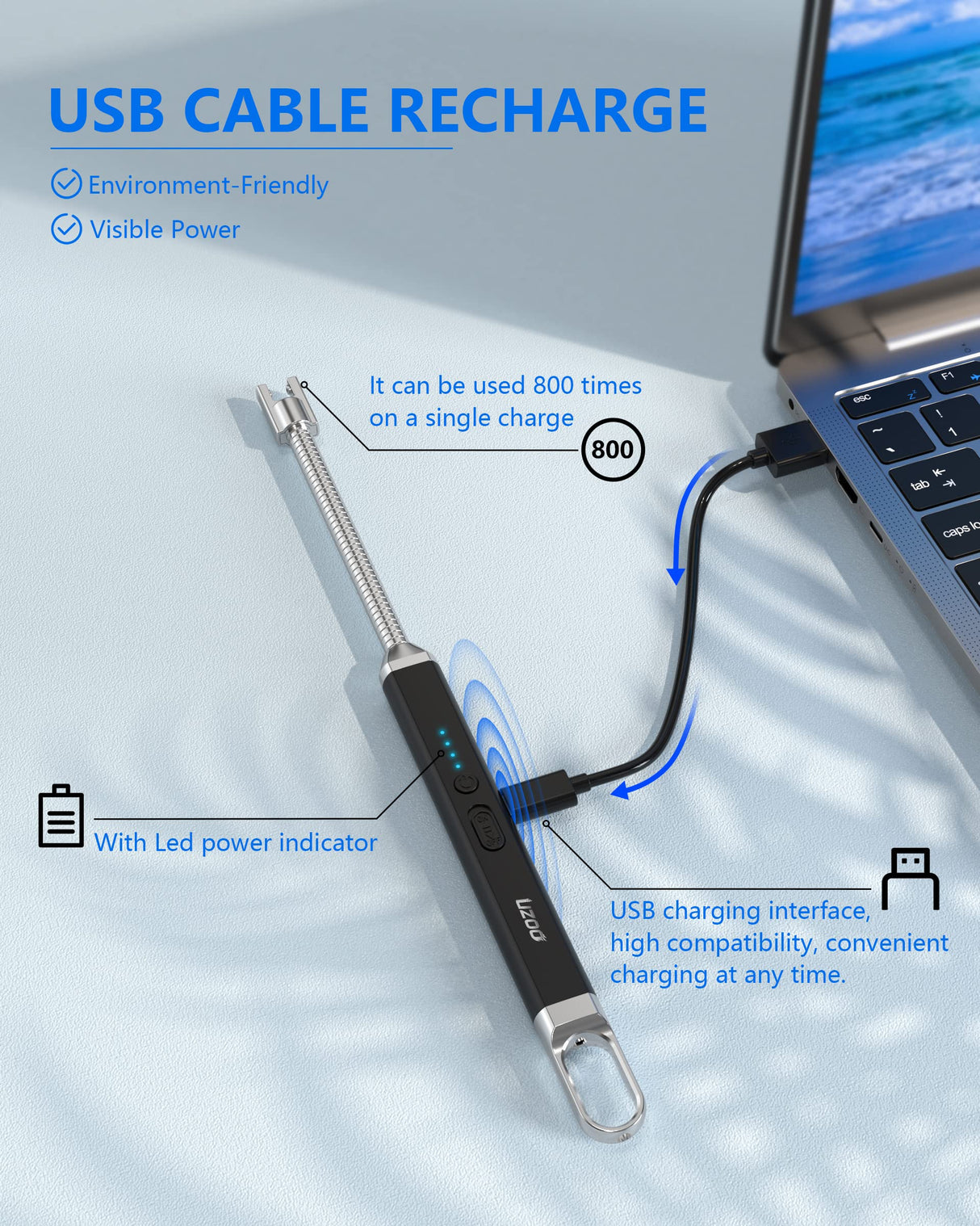 Betrich long lighter, Candle Lighters Electric Lighter, Rechargeable Arc Lighter with LED Display, 360° Flexible Neck Flameless Grill Lighters for Candle Aromatherapy Camping BBQ Gas Stoves-Deep Black Betrich