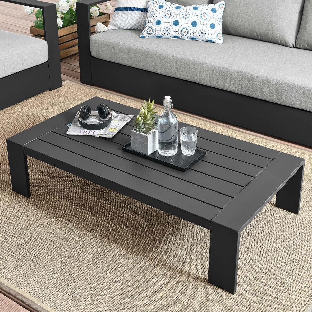 Modway Tahoe Aluminum Outdoor Patio Coffee Table in Gray Modway