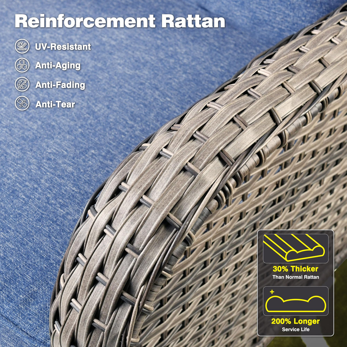 ovios Patio Furniture Sets 6 Pieces All Weather PE Wicker Rattan Outdoor Sectional Sofa Couch Conversation Set with Rectangle Fire Pit Table and Ottomans for Yard Porch, Grey Wicker Denim Blue ovios